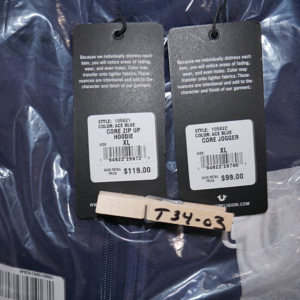 True Religion 2 PC Sweatsuit Men's Fleece Tracksuit Outfit Gift Set Navy Blue - Picture 16 of 16